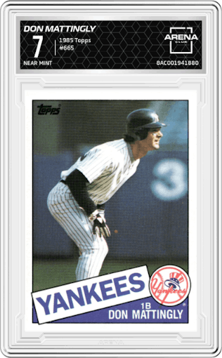 Don Mattingly from the 1985 Topps set graded by Arena Club and given an overall grade of 7.