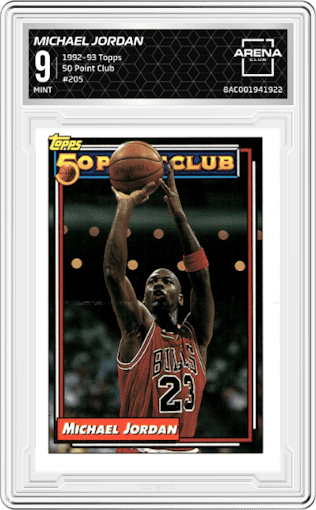 Michael Jordan from the 1992-93 Topps set graded by Arena Club and given an overall grade of 9.