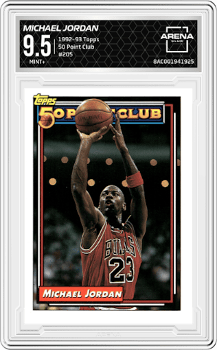 Michael Jordan from the 1992-93 Topps set graded by Arena Club and given an overall grade of 9.5.