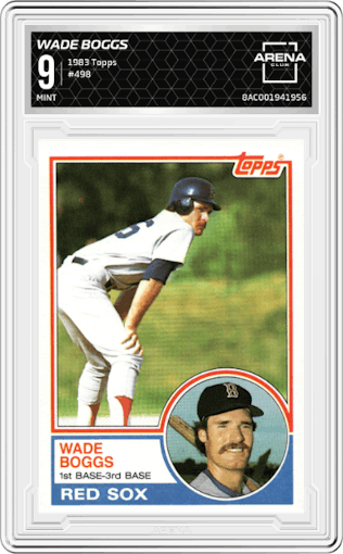 Wade Boggs from the 1983 Topps set graded by Arena Club and given an overall grade of 9.