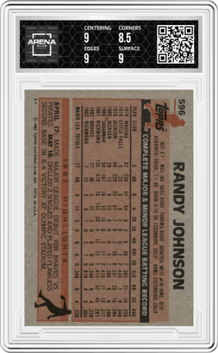  Randy Johnson from the 1983 Topps set graded by Arena Club and given an overall grade of 9.