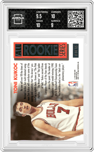 Toni Kukoc from the 1993-94 Fleer Ultra set graded by Arena Club and given an overall grade of 9.5.