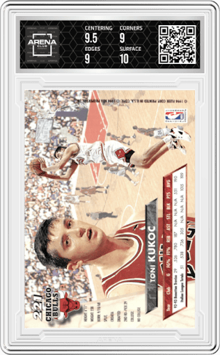 Toni Kukoc from the 1993-94 Fleer Ultra set graded by Arena Club and given an overall grade of 9.5.