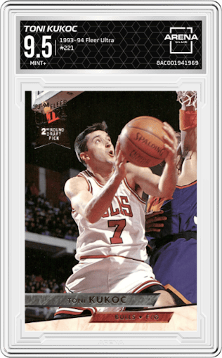 Toni Kukoc from the 1993-94 Fleer Ultra set graded by Arena Club and given an overall grade of 9.5.
