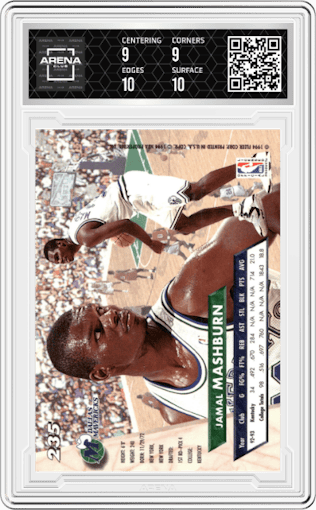 Jamal Mashburn from the 1993-94 Fleer Ultra set graded by Arena Club and given an overall grade of 9.5.