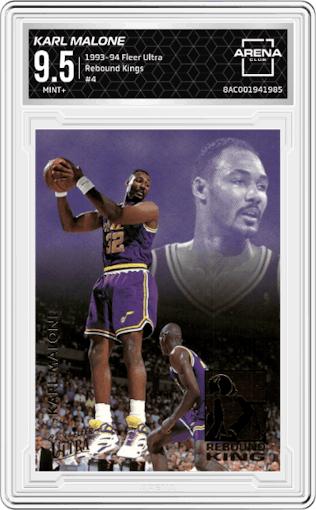 Karl Malone from the 1993-94 Fleer Ultra set graded by Arena Club and given an overall grade of 9.5.