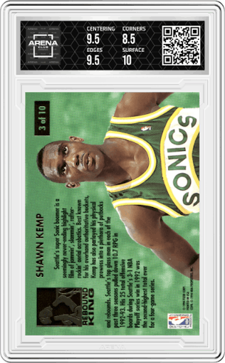 Shawn Kemp from the 1993-94 Fleer Ultra set graded by Arena Club and given an overall grade of 9.