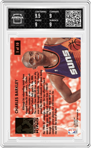 Charles Barkley from the 1993-94 Fleer Ultra set graded by Arena Club and given an overall grade of 9.