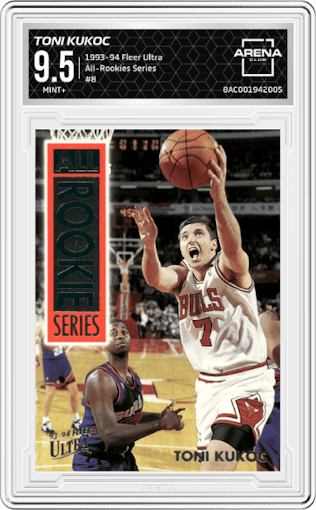 Toni Kukoc from the 1993-94 Fleer Ultra set graded by Arena Club and given an overall grade of 9.5.
