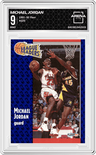 Michael Jordan from the 1991-92 Fleer set graded by Arena Club and given an overall grade of 9.