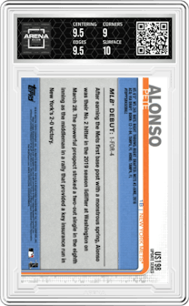 Pete Alonso from the 2019 Topps Update  set graded by Arena Club and given an overall grade of 9.5.