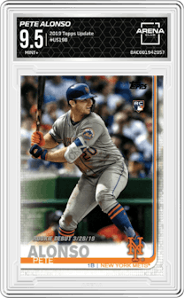Pete Alonso from the 2019 Topps Update  set graded by Arena Club and given an overall grade of 9.5.
