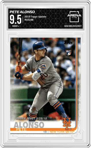Pete Alonso from the 2019 Topps Update  set graded by Arena Club and given an overall grade of 9.5.