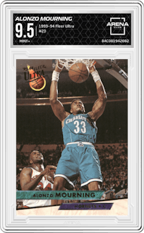 Alonzo Mourning from the 1993-94 Fleer Ultra set graded by Arena Club and given an overall grade of 9.5.