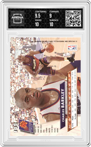 Charles Barkley from the 1993-94 Fleer Ultra set graded by Arena Club and given an overall grade of 9.5.