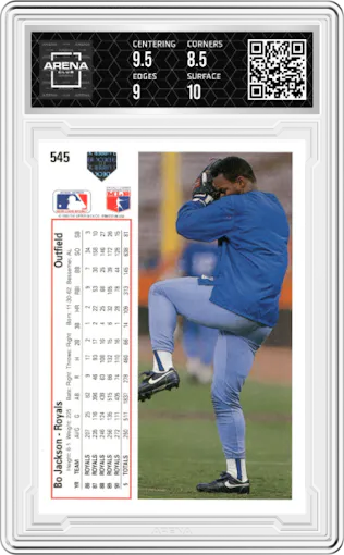 Bo Jackson from the 1991 Upper Deck set graded by Arena Club and given an overall grade of 9.