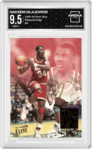Hakeem Olajuwon from the 1993-94 Fleer Ultra set graded by Arena Club and given an overall grade of 9.5.