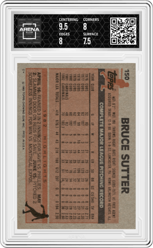 Bruce Sutter from the 1983 Topps set graded by Arena Club and given an overall grade of 8.