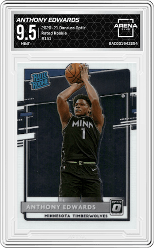 Anthony Edwards from the 2020-21 Panini Donruss Optic set graded by Arena Club and given an overall grade of 9.5.
