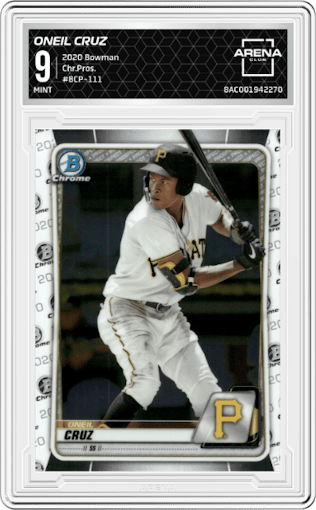 Oneil Cruz from the 2020 Bowman set graded by Arena Club and given an overall grade of 9.