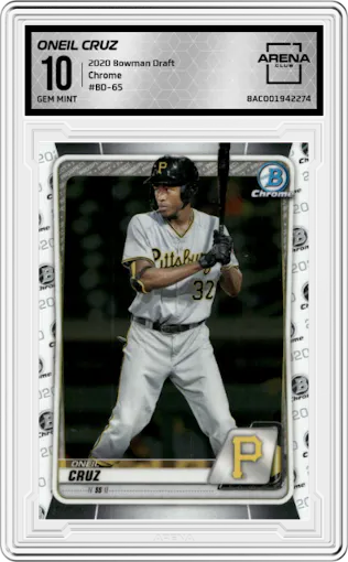 Oneil Cruz from the 2020 Bowman Draft set graded by Arena Club and given an overall grade of 10.