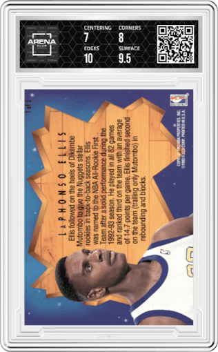 LaPhonso Ellis from the 1993-94 Fleer Ultra set graded by Arena Club and given an overall grade of 7.5.