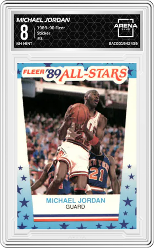 Michael Jordan  from the 1989-90 Fleer set graded by Arena Club and given an overall grade of 8.