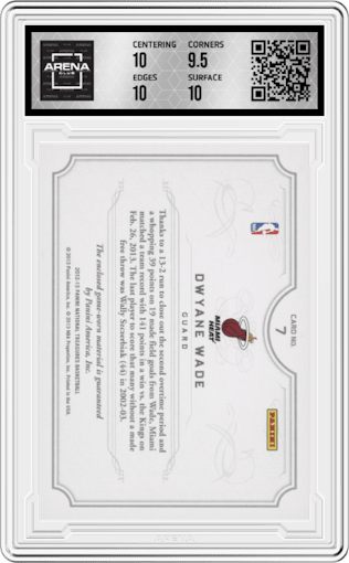 Dwyane Wade from the 2012-13 Panini National Treasures set graded by Arena Club and given an overall grade of 10.