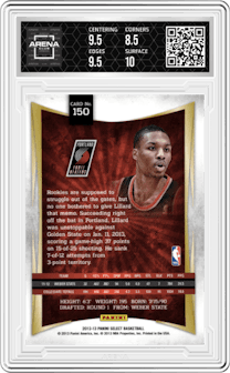 Damian Lillard from the 2012-13 Panini Select set graded by Arena Club and given an overall grade of 9.