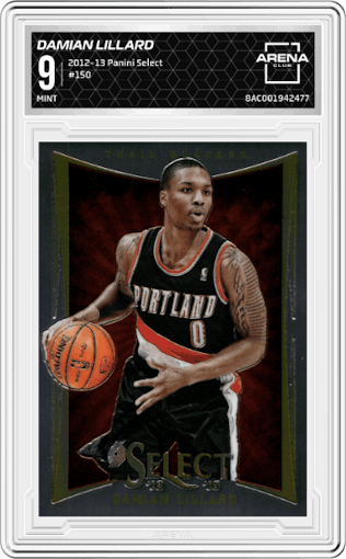 Damian Lillard from the 2012-13 Panini Select set graded by Arena Club and given an overall grade of 9.
