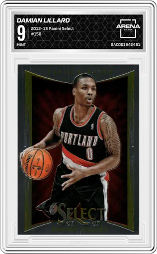 Damian Lillard from the 2012-13 Panini Select set graded by Arena Club and given an overall grade of 9.