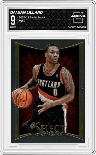 Damian Lillard from the 2012-13 Panini Select set graded by Arena Club and given an overall grade of 9.