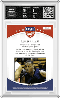 Damian Lillard from the 2012-13 Leaf Retail set graded by Arena Club and given an overall grade of 9.5.