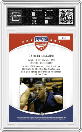 Damian Lillard from the 2012-13 Leaf Retail set graded by Arena Club and given an overall grade of 9.5.
