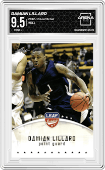 Damian Lillard from the 2012-13 Leaf Retail set graded by Arena Club and given an overall grade of 9.5.