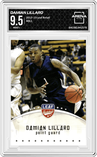 Damian Lillard from the 2012-13 Leaf Retail set graded by Arena Club and given an overall grade of 9.5.