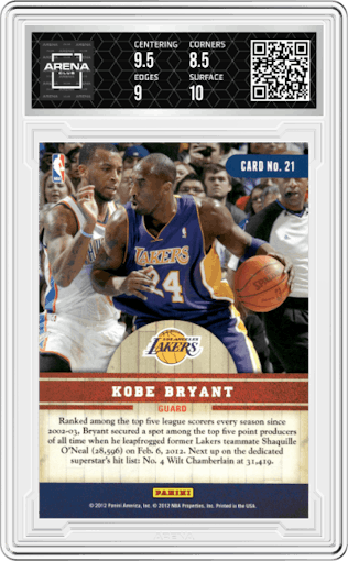 Kobe Bryant from the 2011-12 Panini Past & Present set graded by Arena Club and given an overall grade of 9.