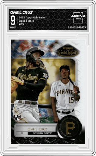  Oneil Cruz from the 2022 Topps Gold Label set featuring a Black parallel graded by Arena Club and given an overall grade of 9.