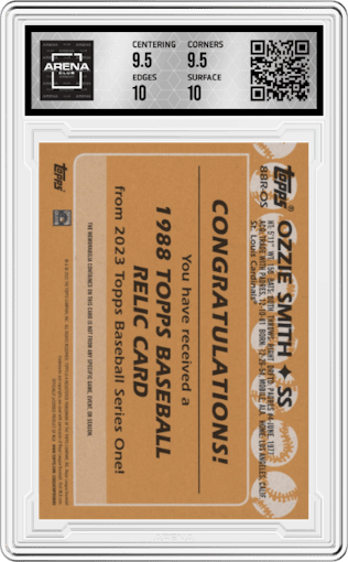 Ozzie Smith from the 2023 Topps  set graded by Arena Club and given an overall grade of 10.
