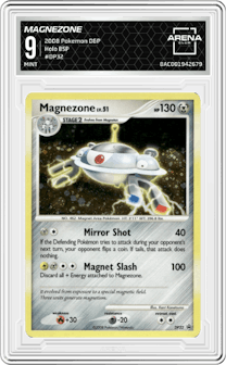 Magnezone from the 2008 Pokemon D&P set graded by Arena Club and given an overall grade of 9.