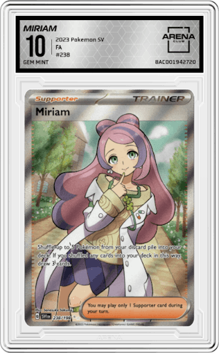 Miriam from the 2023 Pokemon SV set graded by Arena Club and given an overall grade of 10.