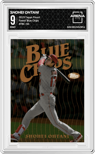 Shohei Ohtani from the 2019 Topps Finest  set graded by Arena Club and given an overall grade of 9.