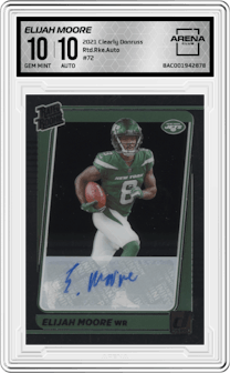 Elijah Moore from the 2021 Panini Clearly Donruss set graded by Arena Club and given an overall grade of 10.