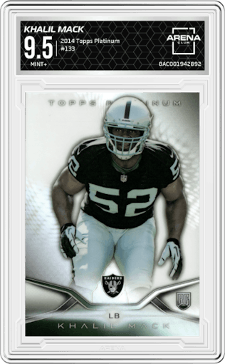 Khalil Mack from the 2014 Topps Platinum set graded by Arena Club and given an overall grade of 9.5.