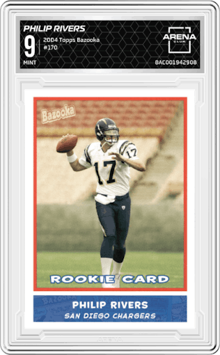 Philip Rivers from the 2004 Topps Bazooka set graded by Arena Club and given an overall grade of 9.