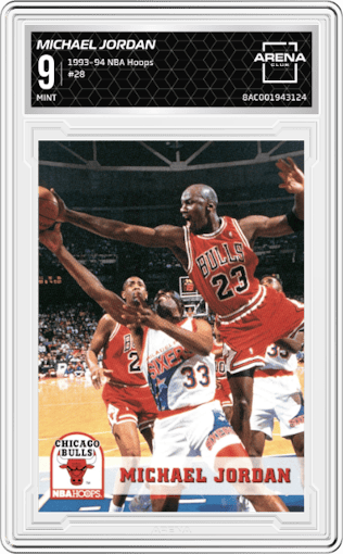 Michael Jordan from the 1993-94 NBA Hoops  set graded by Arena Club and given an overall grade of 9.
