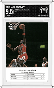 Michael Jordan from the 1988 Fournier Estrellas set graded by Arena Club and given an overall grade of 9.5.