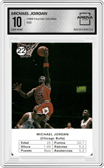 Michael Jordan from the 1988 Fournier Estrellas set graded by Arena Club and given an overall grade of 10.