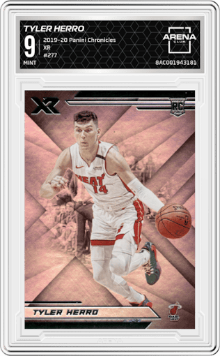 Tyler Herro from the 2019-20 Panini Chronicles  set graded by Arena Club and given an overall grade of 9.