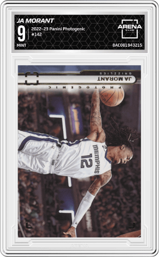 Ja Morant from the 2022-23 Panini Photogenic set graded by Arena Club and given an overall grade of 9.
